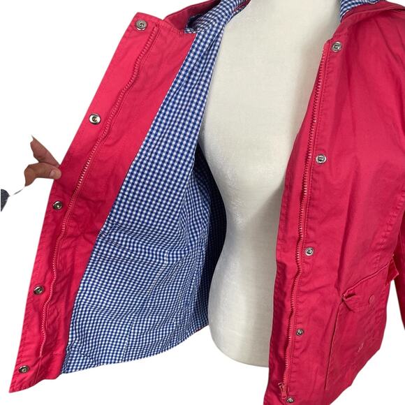 Talbots Petites Rain Swing Line Canvas Coat Hooded Coral Sz Medium Petite - Picture 9 of 14